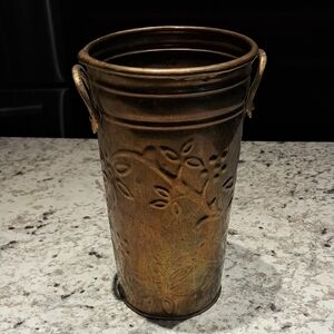 Antique Brass Floral Embossed Vase/Planter